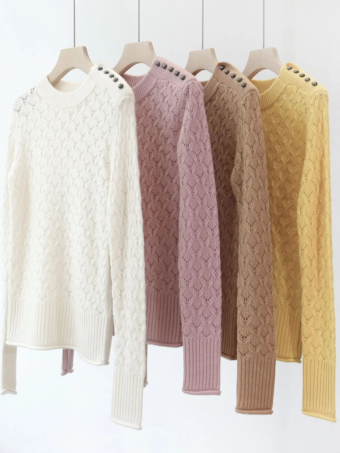 Women's Sweater Hollow Out O-Neck Knitted Shoulder Buttons Long Sleeve Solid Loose Pullover Knitwear Tops Sweet
Women's Sweater Hollow Out O-Neck Knitted Shoulder Buttons Long Sleeve Solid Loose Pullover Knitwear Tops Sweet