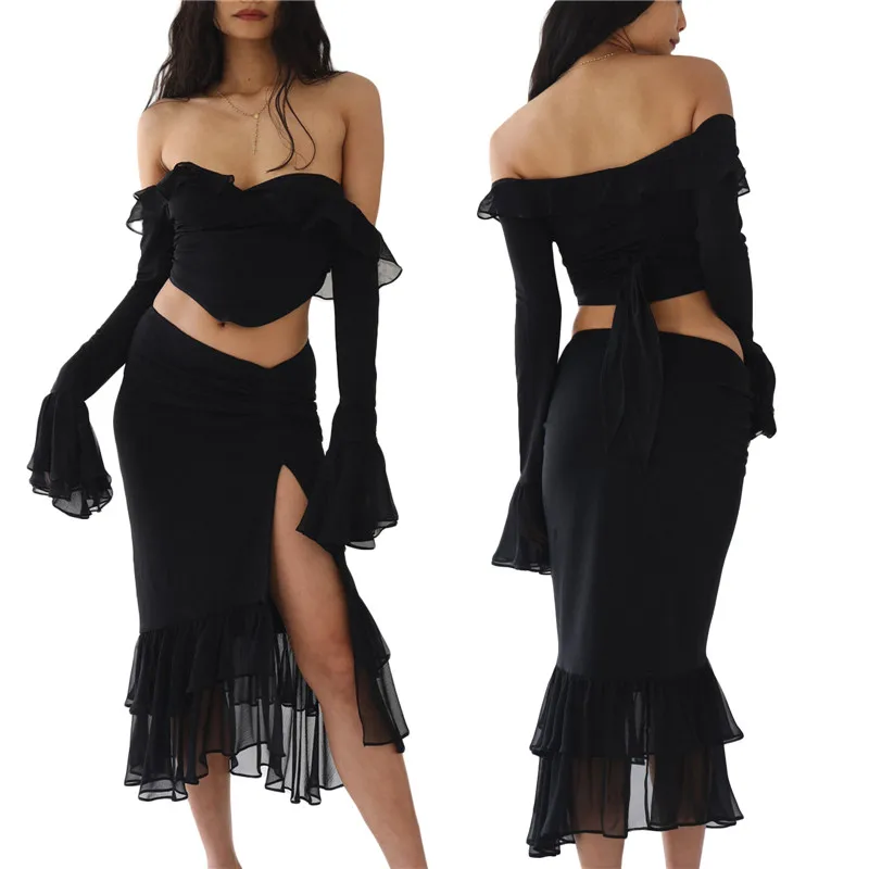 Women Mesh 2 Piece Skirts Set Ruffles V-neck Cardigan Long Sleeve Crop Top Bodycon Split Long Skirt Aesthetic Beach Outfits Y2K
Women Mesh 2 Piece Skirts Set Ruffles V-neck Cardigan Long Sleeve Crop Top Bodycon Split Long Skirt Aesthetic Beach Outfits Y2K