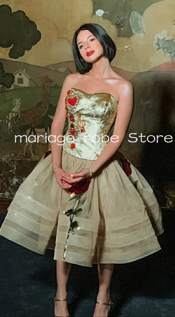Champagne Gold Tea-length Prom Homecoming Dresses Organza Puffy Skirt Floral Embroidery Mexican Outfit Evening Gown
Champagne Gold Tea-length Prom Homecoming Dresses Organza Puffy Skirt Floral Embroidery Mexican Outfit Evening Gown
