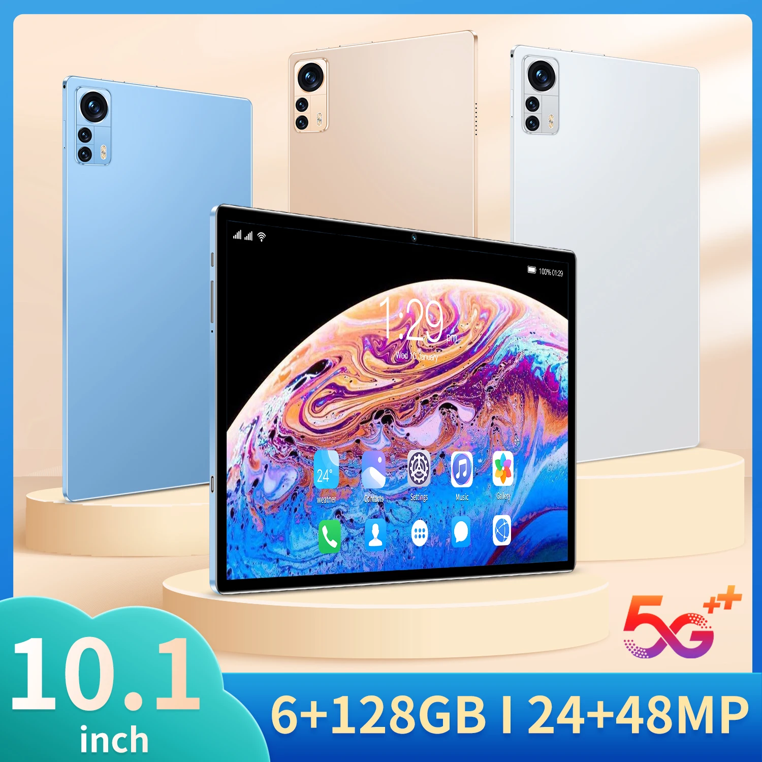

[Global Version] 10.1-inch 5G tablet 6GB+128GB Android 10.0 tablet HD full screen dual card+face recognition+wifi+8000mAh