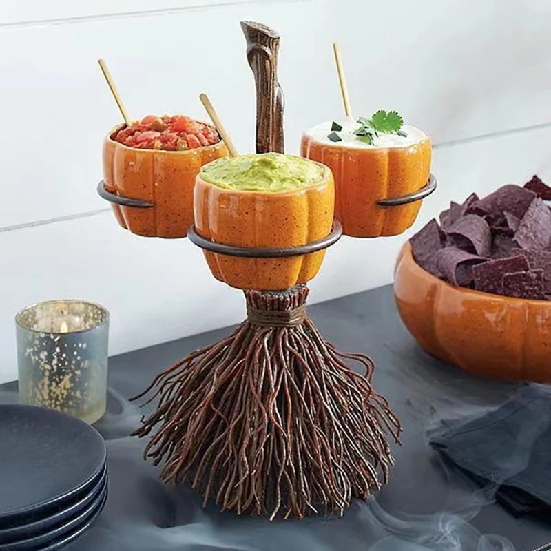 

Милая каучуковая Тыква для Хэллоуина, чаши на метлу для сервировки фруктов, салатов, закусок на Хэллоуин, вечерние прочная, простая в использовании