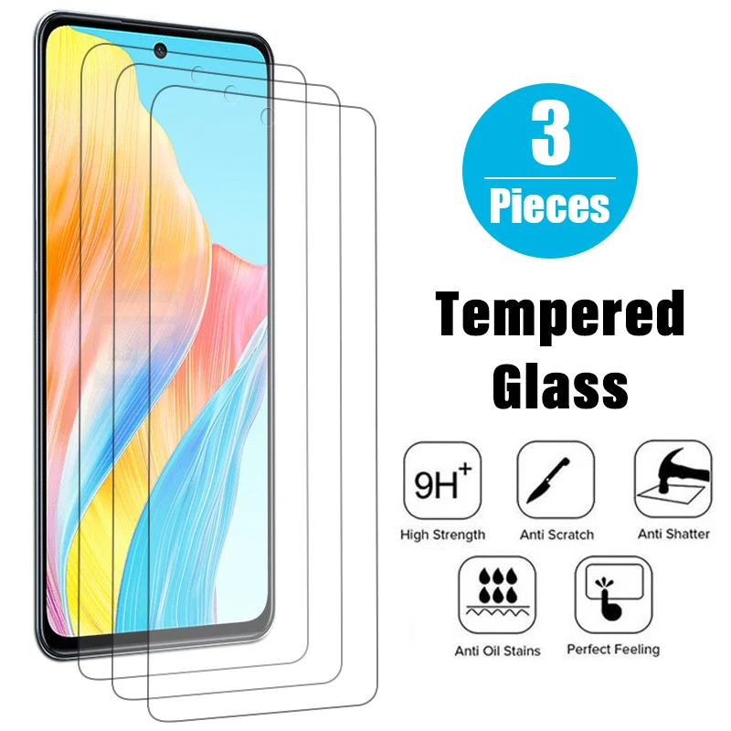 

3PCS Full Cover Tempered Glass For Oppo A98 A78 A58 A97 A77 A57S A17 A96 A56S A55S A54S A1X F23 Reno 8T 8 7 Pro Screen Protector