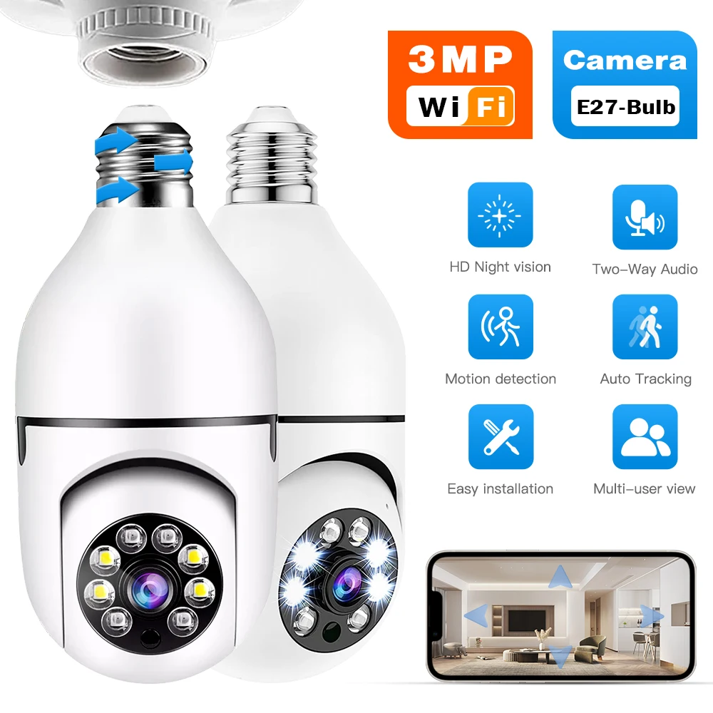 3MP E27 Bulb Camera WiFi 360 Rotate Camera Baby Monitor Home Security Cam 1/2/3 Pcs Auto Tracking Indoor Video Surveillance
3MP E27 Bulb Camera WiFi 360 Rotate Camera Baby Monitor Home Security Cam 1/2/3 Pcs Auto Tracking Indoor Video Surveillance