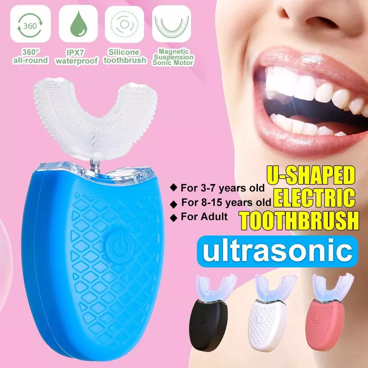Automatic Teeth Cleaner Sonic Electric Toothbrush 360 Degree Kids Tooth Brush USB Rechargeable Blue Light Whitening Tooth
Automatic Teeth Cleaner Sonic Electric Toothbrush 360 Degree Kids Tooth Brush USB Rechargeable Blue Light Whitening Tooth
