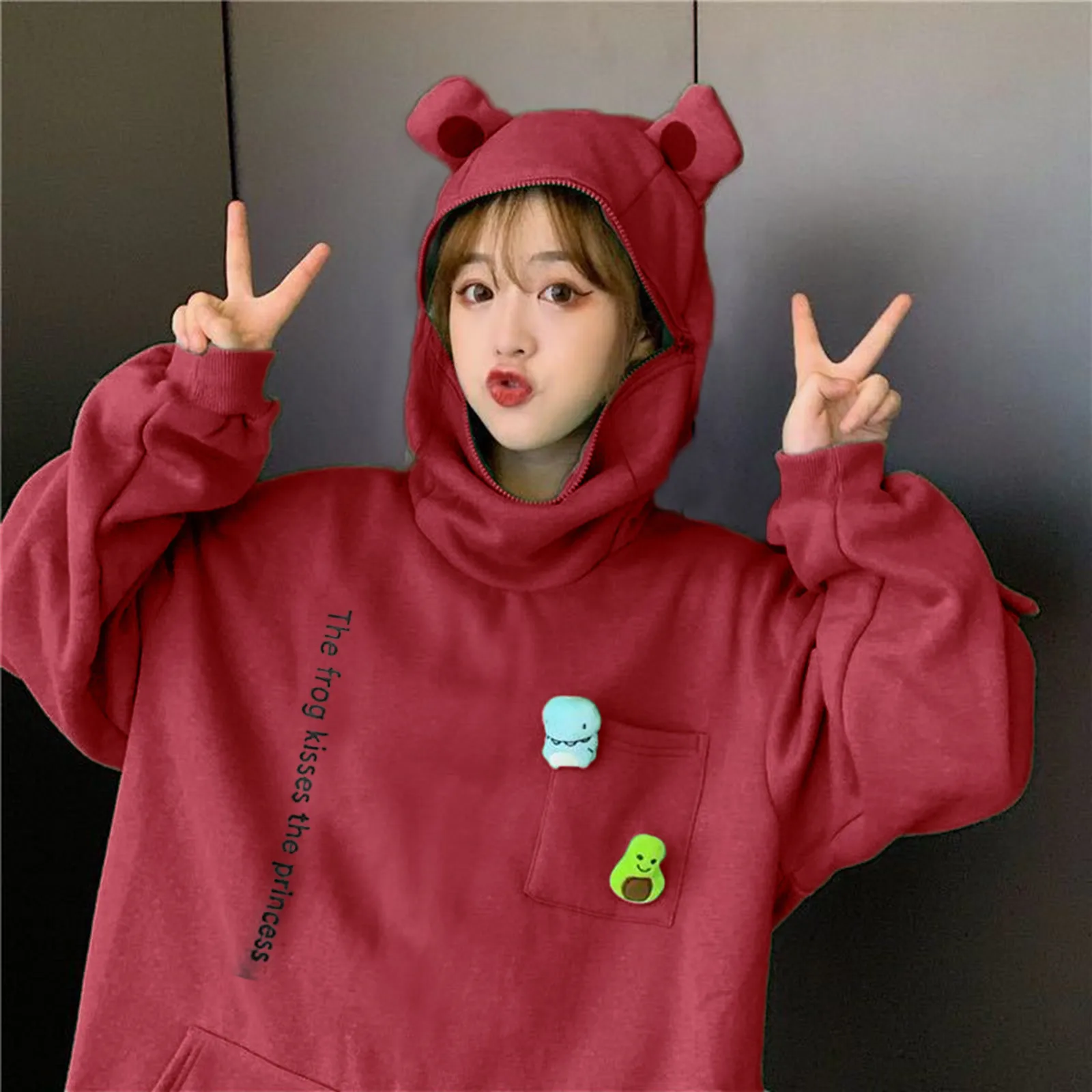 Collared Jacket Fashion Womens Novelty Zip Up Frog Hoodie Girls Animal Hooded Tunics Women Thick Zippered Hoodie Women
Collared Jacket Fashion Womens Novelty Zip Up Frog Hoodie Girls Animal Hooded Tunics Women Thick Zippered Hoodie Women
