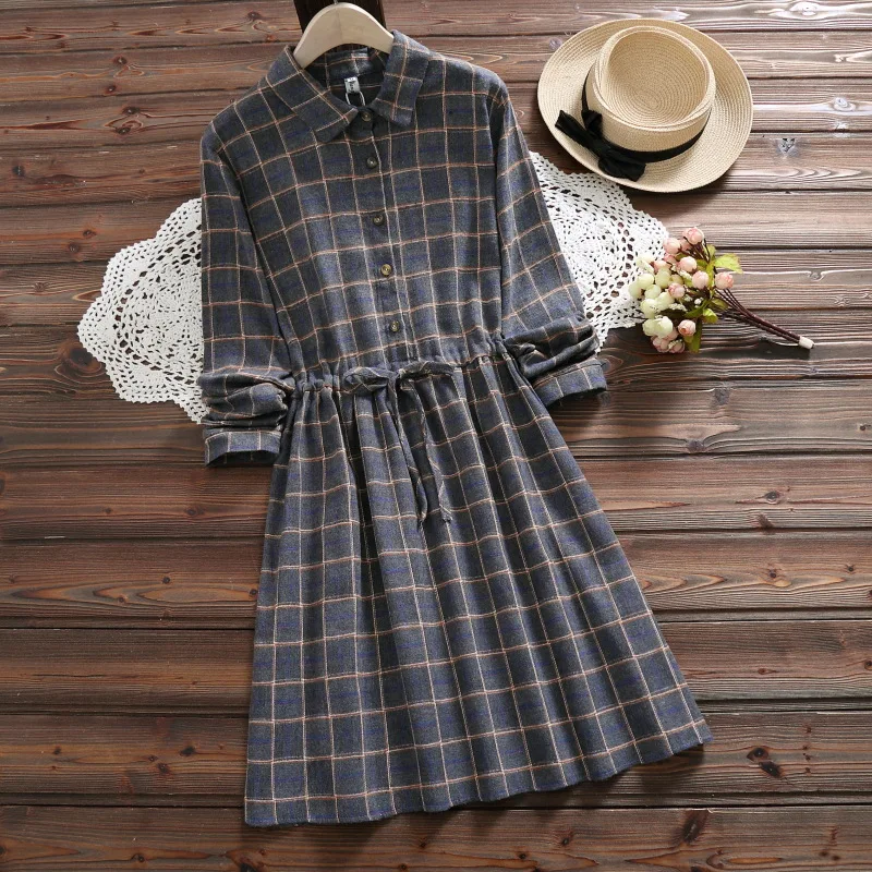 Mori Girl Vintage Style Plaid Dress Women Spring Autumn Long Sleeve Turn-down Collar Retro Casual Pleated Shirt Dresses
Mori Girl Vintage Style Plaid Dress Women Spring Autumn Long Sleeve Turn-down Collar Retro Casual Pleated Shirt Dresses