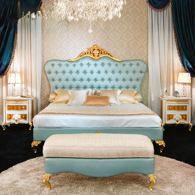 

Европейская двуспальная кровать, вилла, роскошная Свадебная кровать из настоящей древесины, французская дворец, кровать принцессы из натуральной древесины на заказ