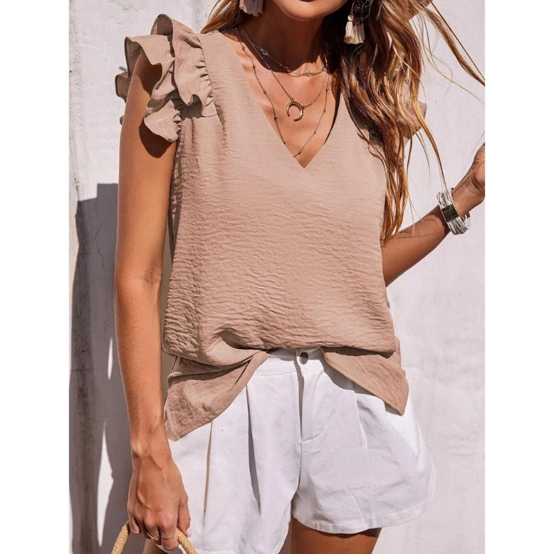 Womens V Neck Ruffle Cap Sleeve Blouse Sleeveless Solid Summer Tanks Shirts 10CD
Womens V Neck Ruffle Cap Sleeve Blouse Sleeveless Solid Summer Tanks Shirts 10CD