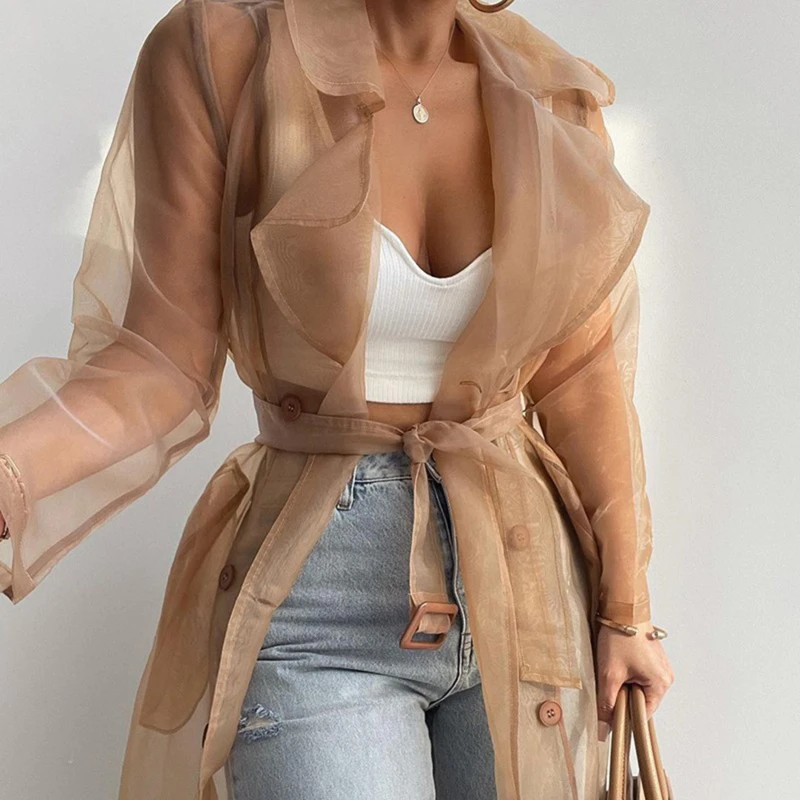 2022 Women Fashion See Through Outdoor Tops Lace Up Spring Solid Sheer Mesh Long Sleeve Buttoned Coat With Belt Elegant Shirts
2022 Women Fashion See Through Outdoor Tops Lace Up Spring Solid Sheer Mesh Long Sleeve Buttoned Coat With Belt Elegant Shirts