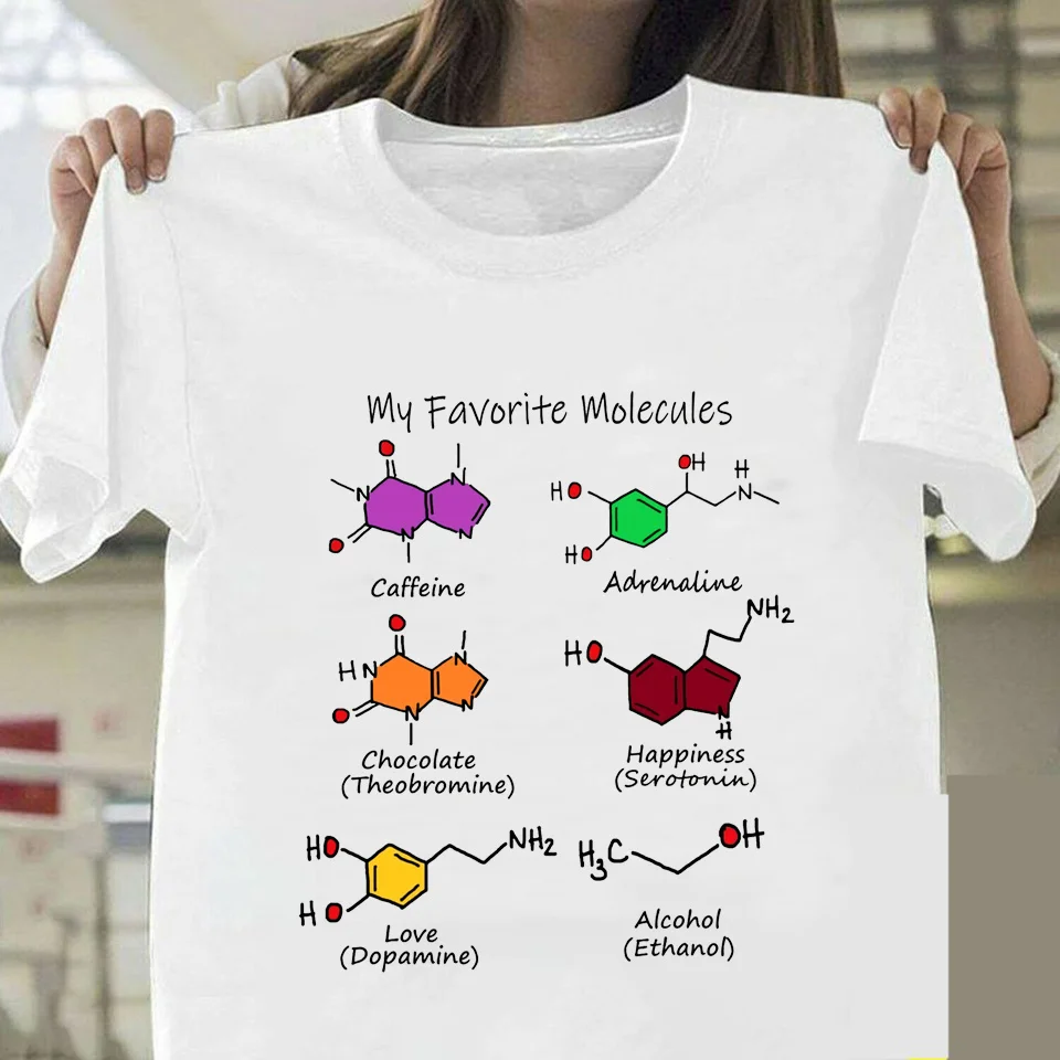 

Men's T-shirt Chemistry Is Awesome My Favorite Molecules Caffeine Print T Shirt Men O-neck Basic Tshirt Male Classical Tops