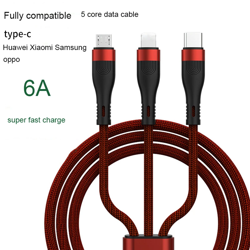 кабель зарядки телефона USB кабель 3 в 1 6 А Type-C для быстрой зарядки зарядное устройство iphone 
кабель зарядки телефона USB кабель 3 в 1 6 А Type-C для быстрой зарядки зарядное устройство iphone