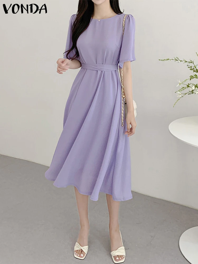 Summer Sundress VONDA Elegant Women Midi Dress 2023 Fashion Short Sleeve Vintage Solid Color Casual Office Party Robe Belted
Summer Sundress VONDA Elegant Women Midi Dress 2023 Fashion Short Sleeve Vintage Solid Color Casual Office Party Robe Belted