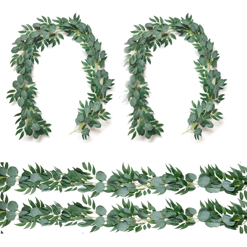 4-Pack 6.5 Feet Artificial Eucalyptus With Willow Garland Fake Vine Plant With Leaves Faux Silver Dollar Greenery
4-Pack 6.5 Feet Artificial Eucalyptus With Willow Garland Fake Vine Plant With Leaves Faux Silver Dollar Greenery