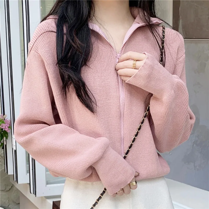 Spring Casual Cardigans Sweater Women Zipper Lapel Loose Sweet Korean Fashion Knitted Jackets All-match Clothes Female Tops
Spring Casual Cardigans Sweater Women Zipper Lapel Loose Sweet Korean Fashion Knitted Jackets All-match Clothes Female Tops