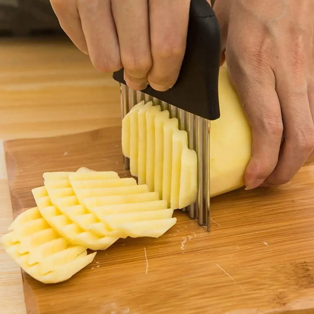 Stainless Steel Wave Potato Slicer Vegetable Fruit Wavy Chopper High Quality Material Slicer Home Kitchen Crinkle Chopping Tool
Stainless Steel Wave Potato Slicer Vegetable Fruit Wavy Chopper High Quality Material Slicer Home Kitchen Crinkle Chopping Tool