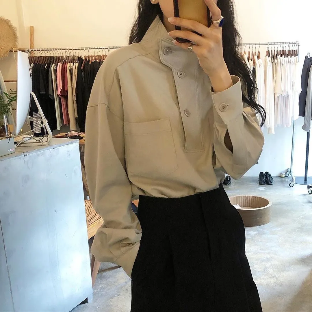 Korean Fashion Streetwear Ladies Cool Handsome Shirt Women Spring Autumn Winter Chic Causal Stand-up Collar Ins Blouse Femmes
Korean Fashion Streetwear Ladies Cool Handsome Shirt Women Spring Autumn Winter Chic Causal Stand-up Collar Ins Blouse Femmes