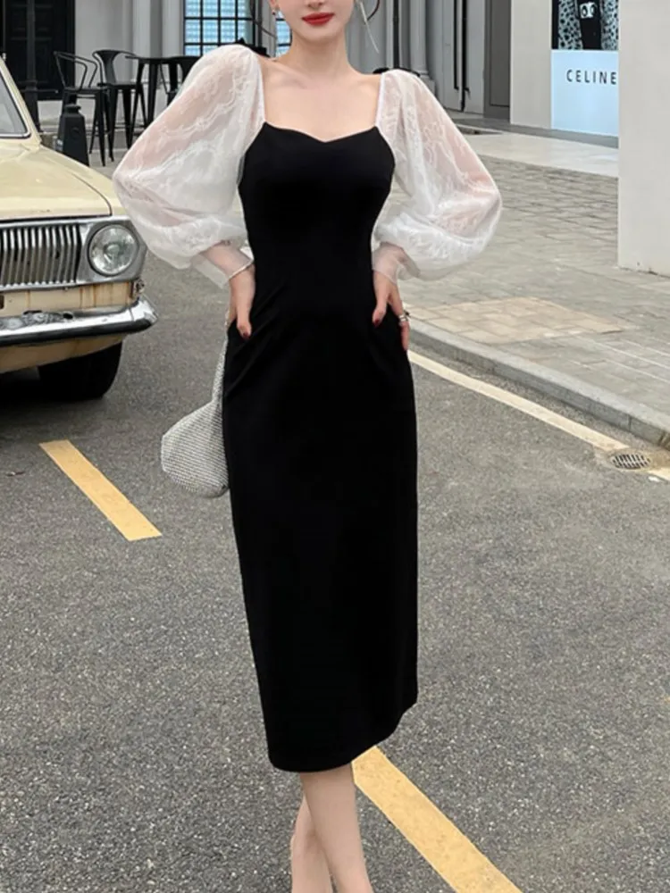 Women's Chic Elegant Patchwork Slim Dress Spring Autumn Office Ladies Mid Length Lace Long Sleeve Vestido Fashion Party Dress
Women's Chic Elegant Patchwork Slim Dress Spring Autumn Office Ladies Mid Length Lace Long Sleeve Vestido Fashion Party Dress