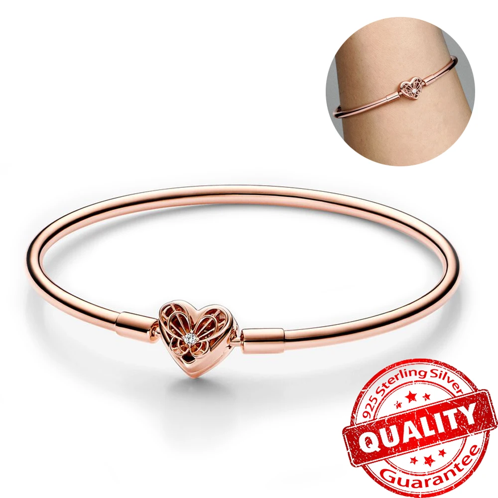 Romantic Sterling Silver 925 Rose Gold Moments Heart & Butterfly Bangle for Original 925 Silver Pan Charm Woman Jewelry Gift
Romantic Sterling Silver 925 Rose Gold Moments Heart & Butterfly Bangle for Original 925 Silver Pan Charm Woman Jewelry Gift