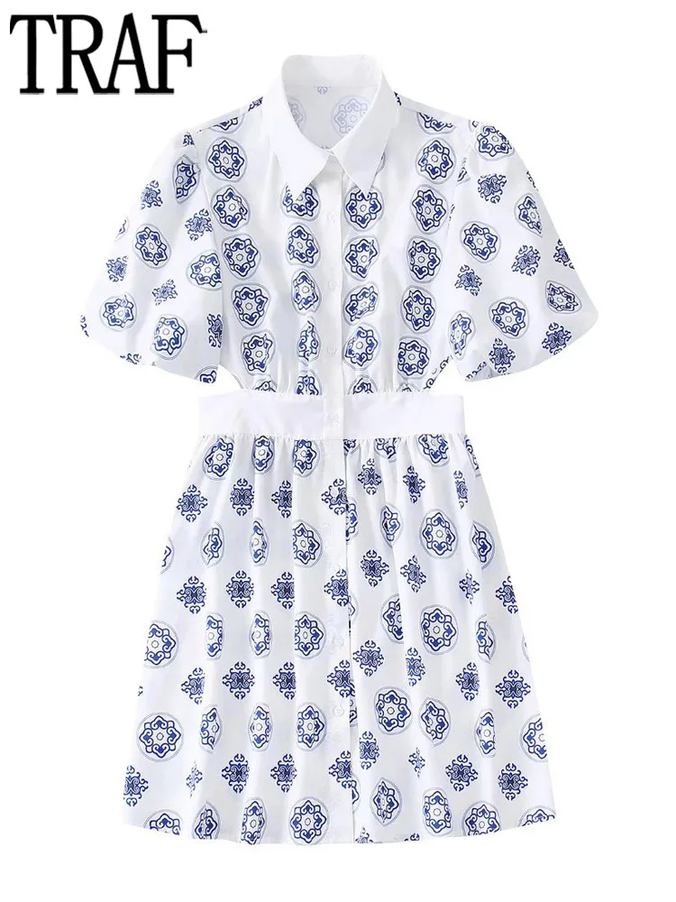 TRAF Print Cut Out Dress Woman White Blue Shirt Dress Women Puff Sleeve Backless Woman Dresses Bow Summer Short Female Dress
TRAF Print Cut Out Dress Woman White Blue Shirt Dress Women Puff Sleeve Backless Woman Dresses Bow Summer Short Female Dress