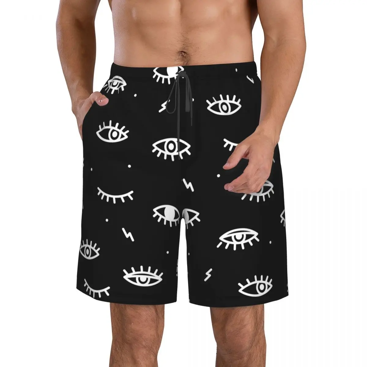 

Быстросохнущие шорты для плавания для мужчин, одежда для плавания, Мужской купальный костюм, плавки для плавания, летняя пляжная одежда для купания с черно-белым принтом глаз