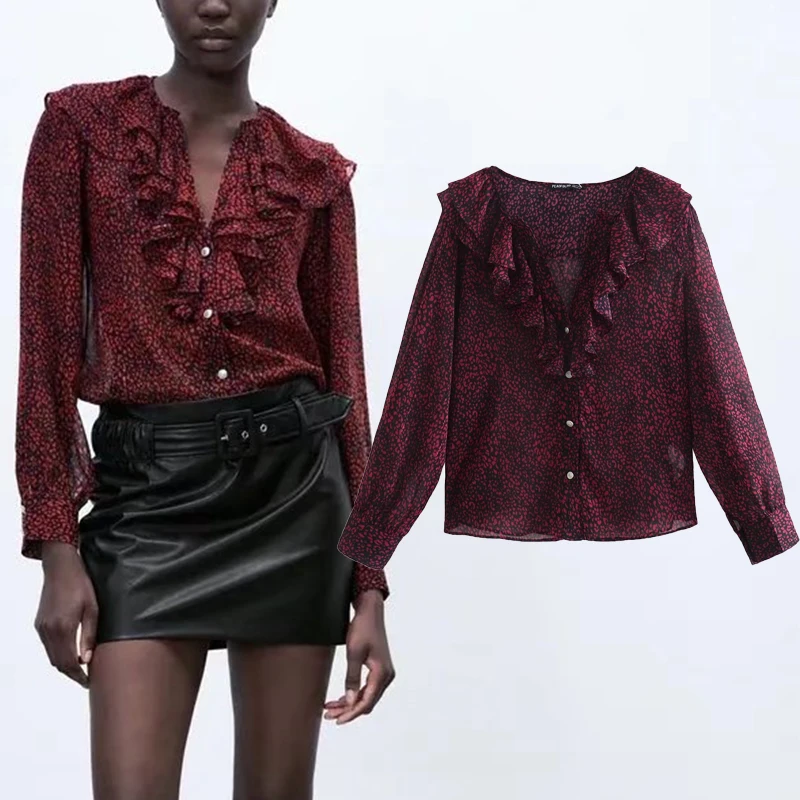 2022 Spring Summer Women Ruffles Printed Blouse Single Breasted V-Neck Casual LooseTops Long Sleeve Female Beach Style Shirts
2022 Spring Summer Women Ruffles Printed Blouse Single Breasted V-Neck Casual LooseTops Long Sleeve Female Beach Style Shirts