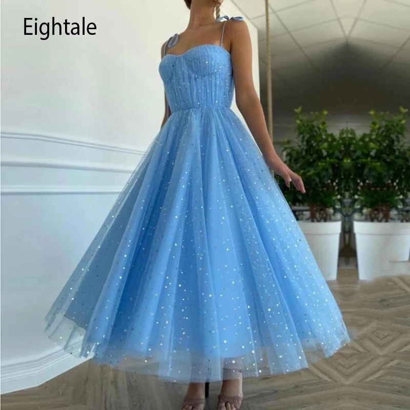 Eightale Starry Prom Dresses 2022 Spaghetti Straps Glitter Party Dress Blue Mid Length Evening Gown vestidos para graduación
Eightale Starry Prom Dresses 2022 Spaghetti Straps Glitter Party Dress Blue Mid Length Evening Gown vestidos para graduación