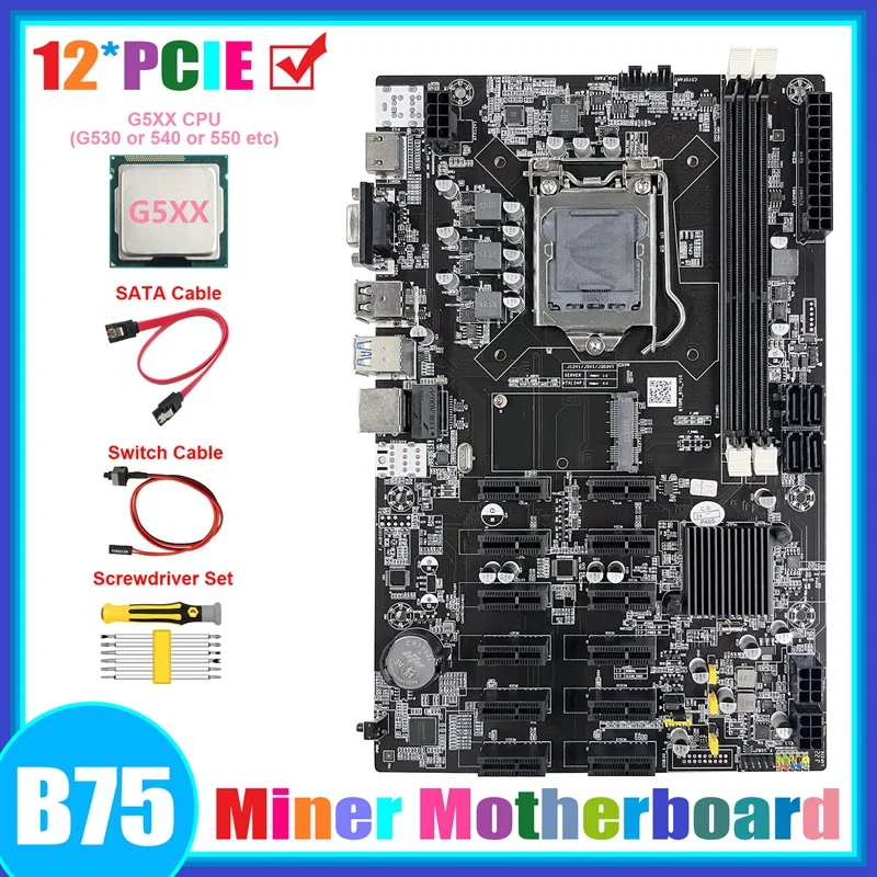B75 ETH Mining Motherboard 12 PCIE+G5XX CPU+Screwdriver Set+SATA Cable+Switch Cable LGA1155 B75 BTC Miner Motherboard
B75 ETH Mining Motherboard 12 PCIE+G5XX CPU+Screwdriver Set+SATA Cable+Switch Cable LGA1155 B75 BTC Miner Motherboard