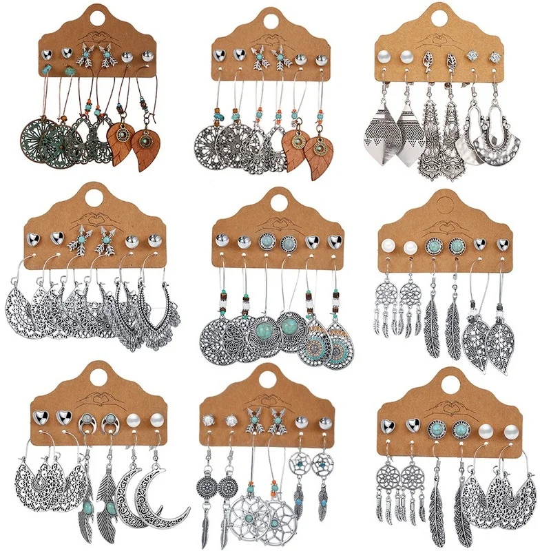 European American Retro Ethnic Style Love Hollow Half-circle Earrings 6 Pairs of Creative Leaf Feather Vintage Earrings Jewelry
European American Retro Ethnic Style Love Hollow Half-circle Earrings 6 Pairs of Creative Leaf Feather Vintage Earrings Jewelry