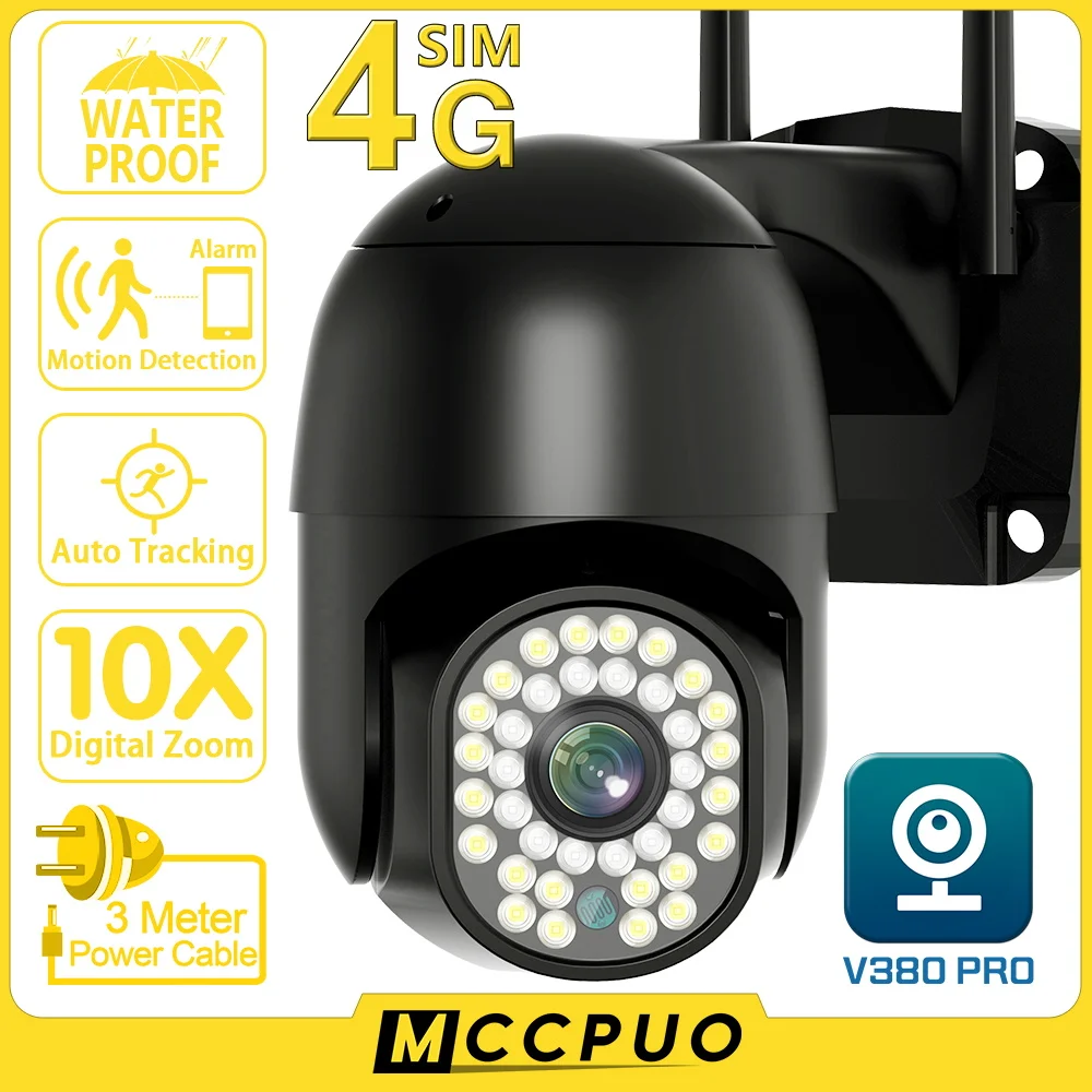 

Mccpuo 4MP 4G SIM Card PTZ Camera AI Human Detection Tracking 10X Zoom Outdoor 2MP Security CCTV Surveillance IP Camera V380 PRO