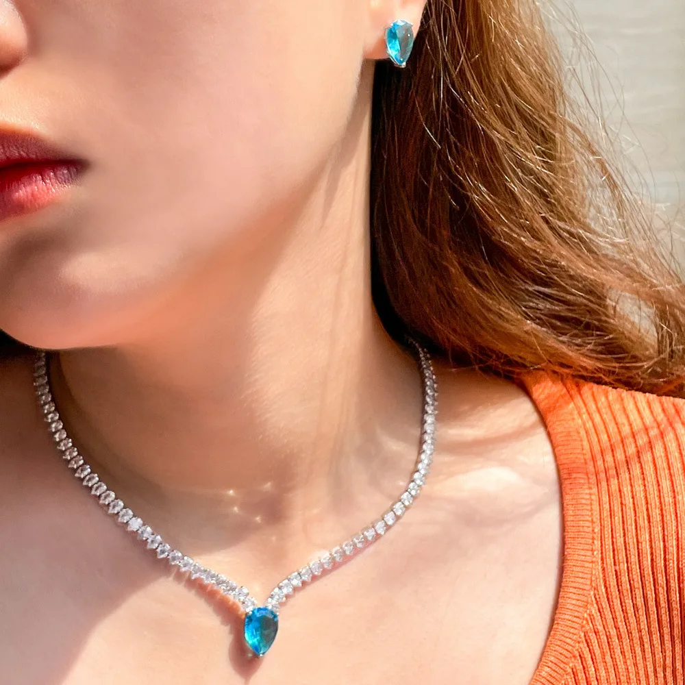 Glittering White Gold Color Light Blue Cubic Zircon Crystal Women Earring Necklace Set for Wedding Party Jewelry
Glittering White Gold Color Light Blue Cubic Zircon Crystal Women Earring Necklace Set for Wedding Party Jewelry