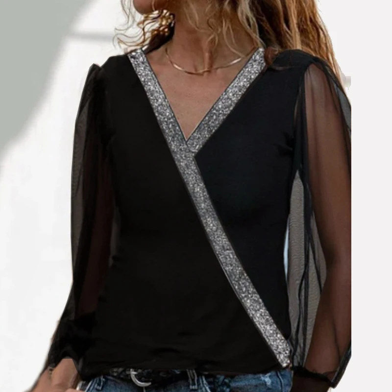 Fake Crystal Patch Women's V-Neck Hollow Long Sleeve T-Shirt Sexy High Street Black All-match Fashion Top 5XL Plus Size T-Shirt
Fake Crystal Patch Women's V-Neck Hollow Long Sleeve T-Shirt Sexy High Street Black All-match Fashion Top 5XL Plus Size T-Shirt