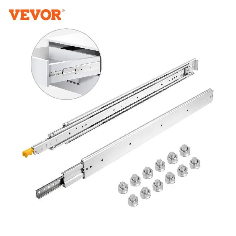 

VEVOR Locking 18"-60" Slides Bearing 500LBS Heavy Duty Drawer Slides 3-Fold Guide Rail Full Extension Ball Industrial 76mm Width
