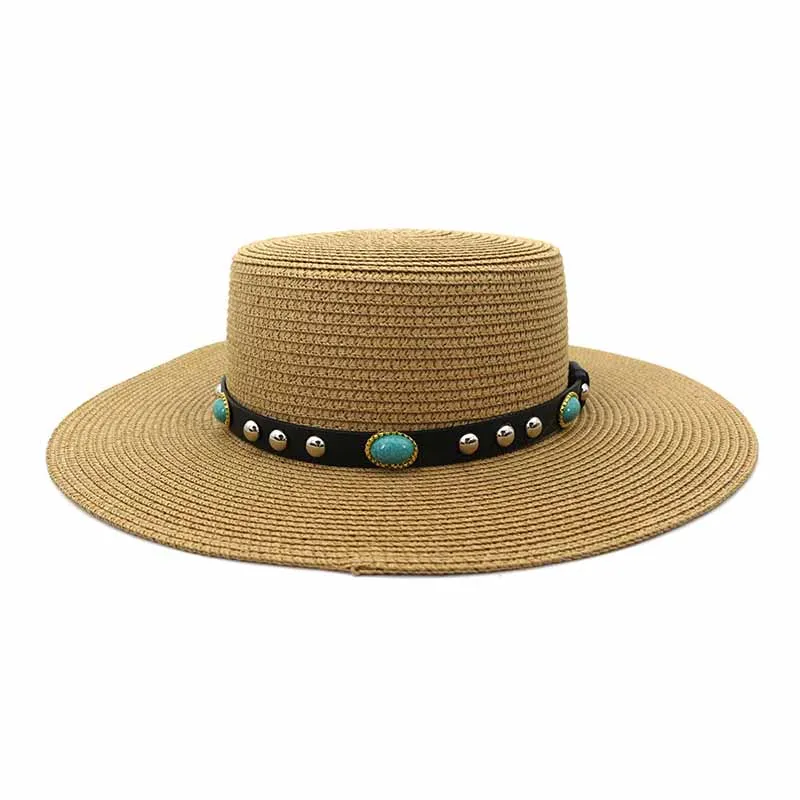

New Summer Sun Hat Ladies Fashion Girl Straw Hat Ribbon Bow Beach Hat Casual Grass Flat Top Panama Hat Bone Womens Visor Cap
