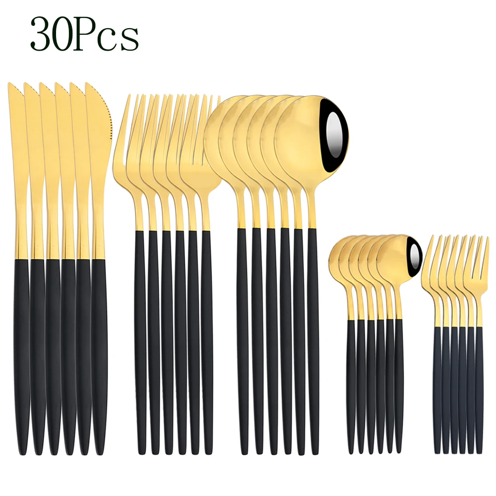 AJOYOUS 30pcs Black Gold Cutlery Stainless Steel Western Dinnerware Mirror Forks Knives Spoons Flatware Kitchen Tablewarer
AJOYOUS 30pcs Black Gold Cutlery Stainless Steel Western Dinnerware Mirror Forks Knives Spoons Flatware Kitchen Tablewarer