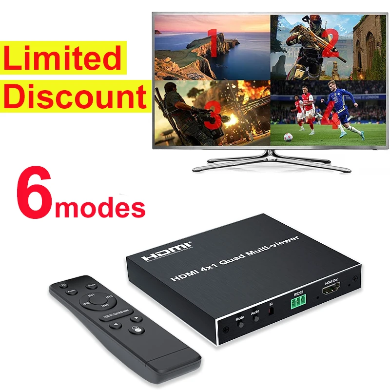 HDMI Quad Multi-viewer 4x1 Screen Segmentation Multi Screen Seamless Switcher 1080P Video Multiplexer Left Right Dual Display
HDMI Quad Multi-viewer 4x1 Screen Segmentation Multi Screen Seamless Switcher 1080P Video Multiplexer Left Right Dual Display