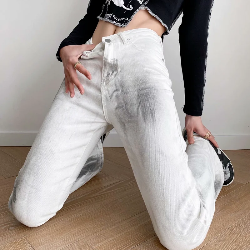 

Новинка 2021, женские брюки с широкими штанинами, зауженные джинсы с завышенной талией и пуговицами, повседневные джинсы, свободные брюки из денима на осень и зиму