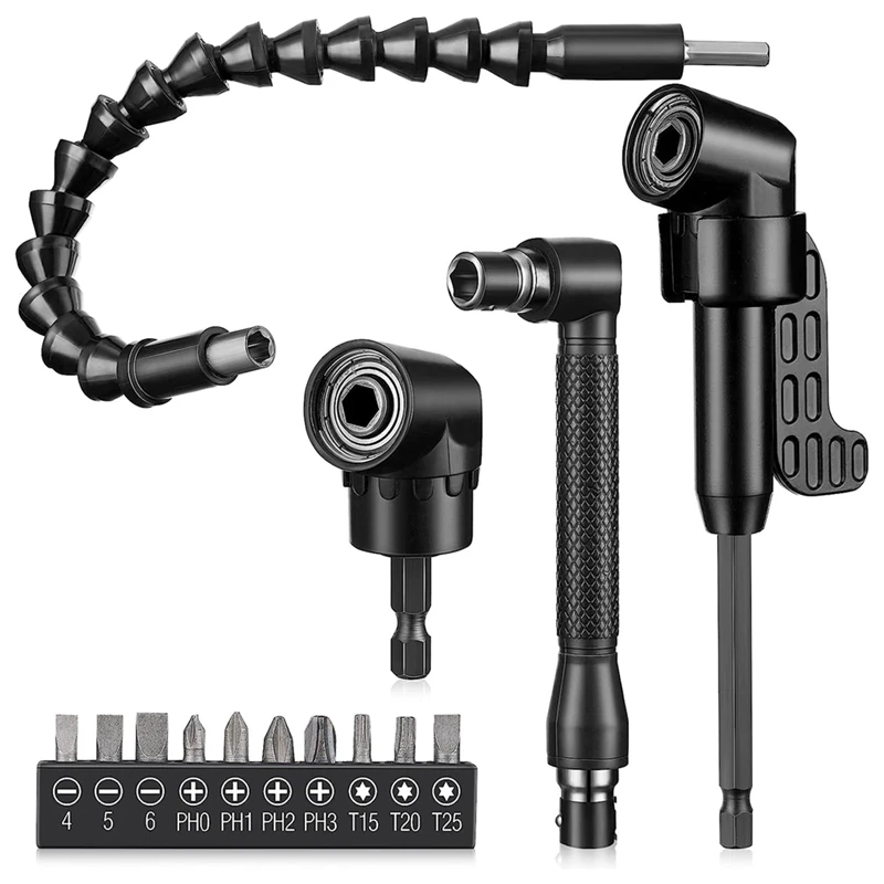 14Piece Flexible Drill Bit Extension Set 105 Right Angle Drill 90 Right Angle Black
14Piece Flexible Drill Bit Extension Set 105 Right Angle Drill 90 Right Angle Black