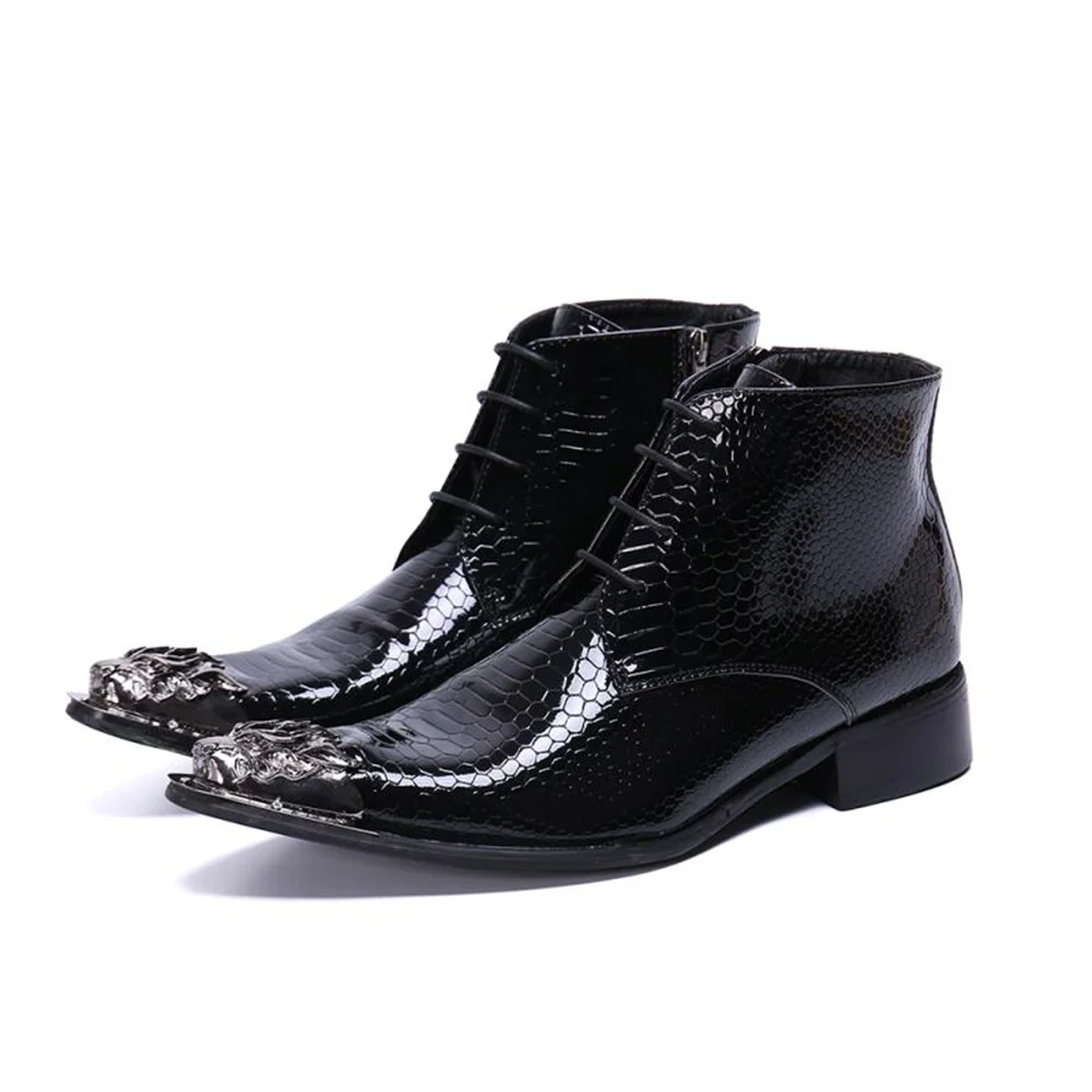 Black Patent Lace-Up With Metal Leather High Heels Pointed Toe Boots Male Plus Size Fashion Party Wedding Business Dress Shoes
Black Patent Lace-Up With Metal Leather High Heels Pointed Toe Boots Male Plus Size Fashion Party Wedding Business Dress Shoes