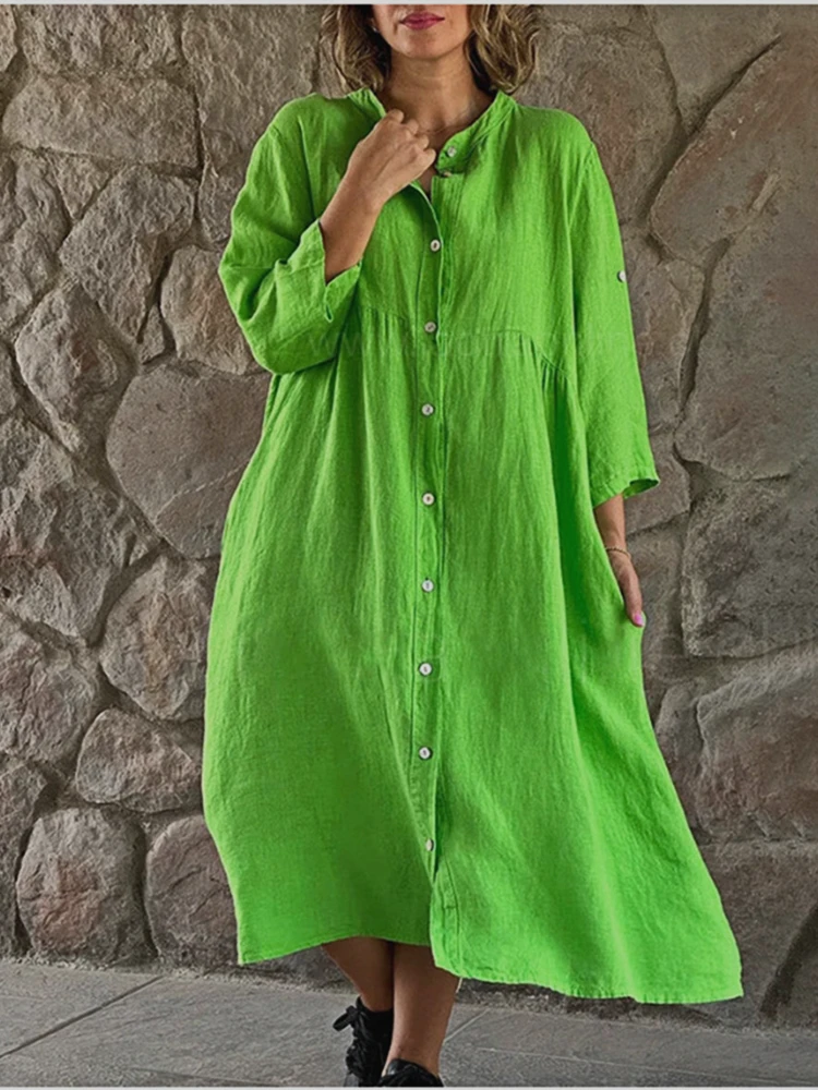 Women Cotton Linen Dress Summer Vintage Casual Loose Button Up Midi Dresses Robe Female Elegant Solid Long Sleeve Shirt Dresses
Women Cotton Linen Dress Summer Vintage Casual Loose Button Up Midi Dresses Robe Female Elegant Solid Long Sleeve Shirt Dresses