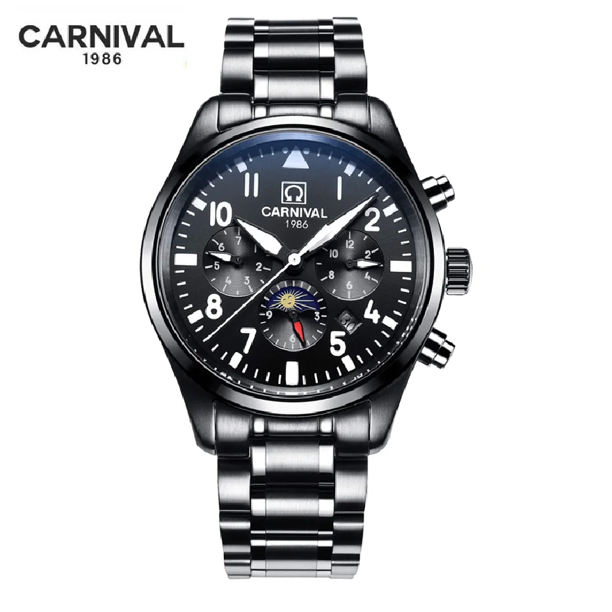 Часы наручные CARNIVAL Moon Phase Мужские механические, брендовые Роскошные спортивные водонепроницаемые автоматические, 30 м
Часы наручные CARNIVAL Moon Phase Мужские механические, брендовые Роскошные спортивные водонепроницаемые автоматические, 30 м