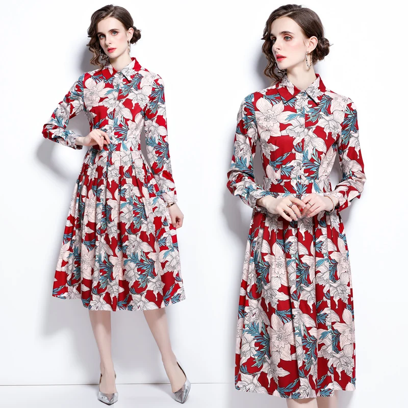 Fashionable Design Floral Prints Burgundy Shirt Dress Chic Ins Runway Office OL Luxury Party Tunic Slim Knee-Length A LINE Dress
Fashionable Design Floral Prints Burgundy Shirt Dress Chic Ins Runway Office OL Luxury Party Tunic Slim Knee-Length A LINE Dress