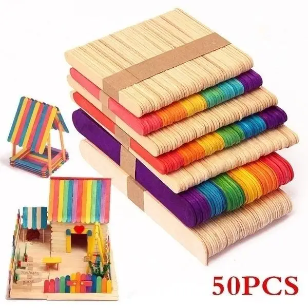 50 Pcs/Lot Colored Wooden Sticks Natural Wood Ice Cream Sticks Kids DIY Tool 
50 Pcs/Lot Colored Wooden Sticks Natural Wood Ice Cream Sticks Kids DIY Tool