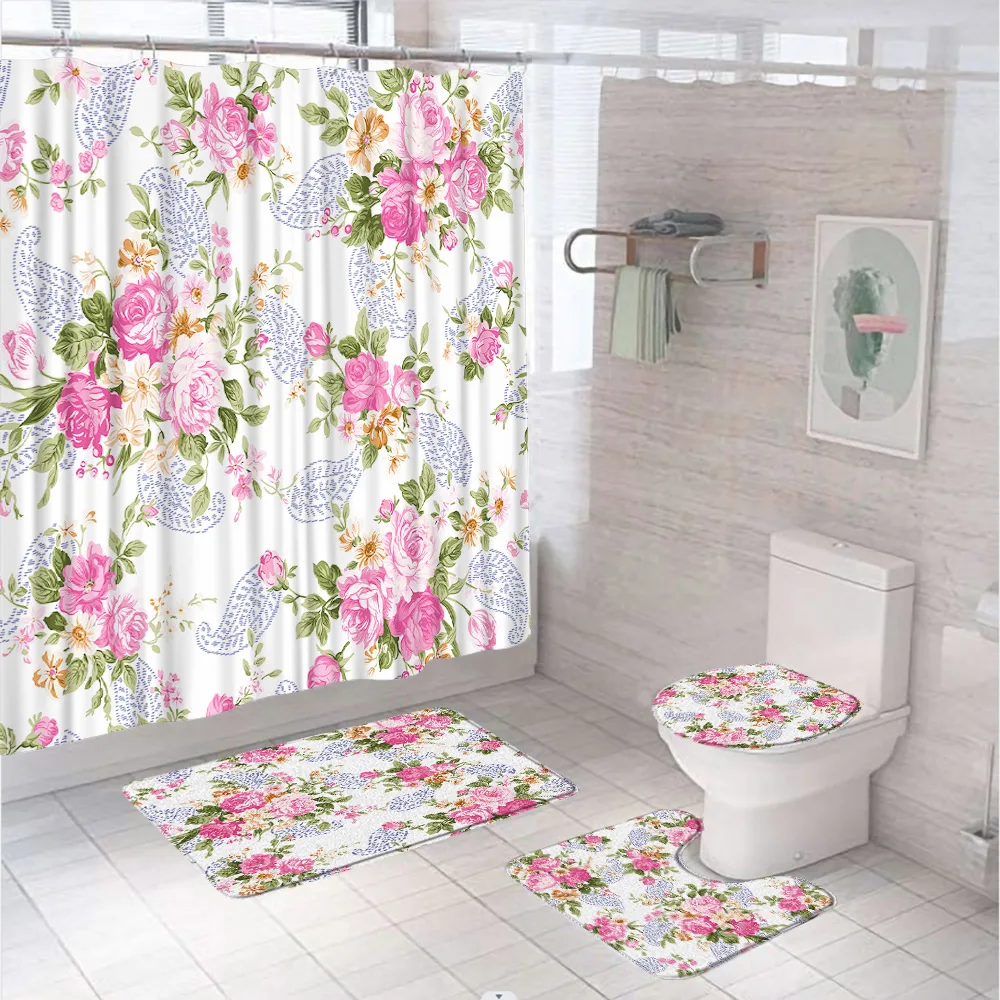 Watercolor Pink Flower Spring Shower Curtain Set Paisley Green Leaves Plant Floral Bath Mat Carpet Toilet Rug For Bathroom Decor
Watercolor Pink Flower Spring Shower Curtain Set Paisley Green Leaves Plant Floral Bath Mat Carpet Toilet Rug For Bathroom Decor