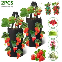 2Pcs 3 Gallons Strawberry Grow Bags Vertical Flower Herb Pouch Reusable Planter Box 12 Hole Non Woven Plant Basket Planting Pot