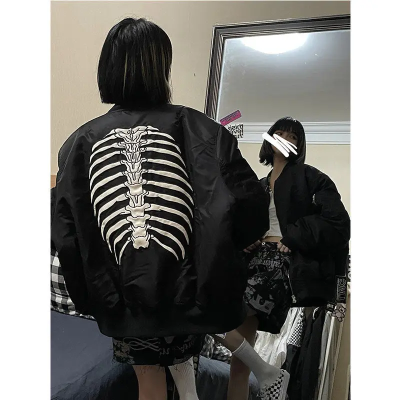 Bone Print Jacket Boys Loose Harajuku Boyfriend Black Tops Women Oversize Baseball Coats Cool Funny Zip Up Fashion Jacket Girls
Bone Print Jacket Boys Loose Harajuku Boyfriend Black Tops Women Oversize Baseball Coats Cool Funny Zip Up Fashion Jacket Girls