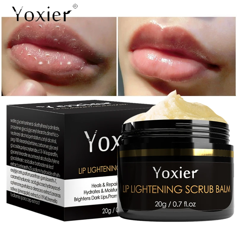 

Lip Lightening Scrub Balm Exfoliating Remove Pigmentation Fade Fine Lines Moisturizing Brighten Anti-Aging Healthy Skin Care 20g