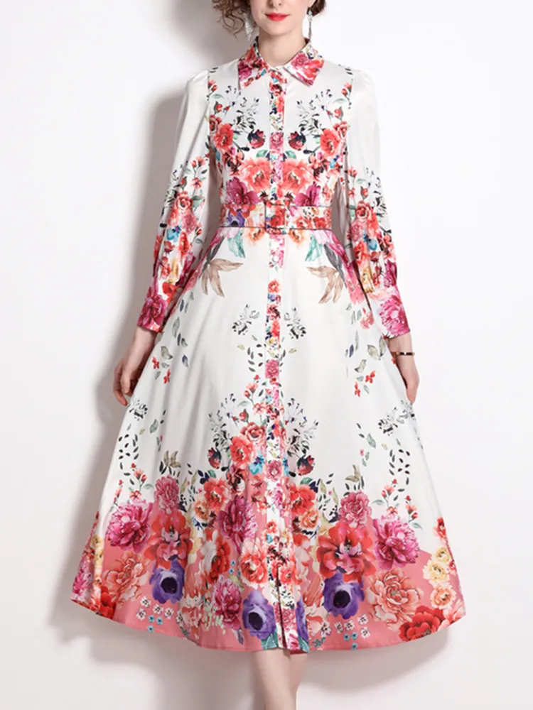 New Temperament Lapel Autumn Shirt Dress Women Runway Long Sleeve Floral Print Designer Single Breasted Belt Party Robe Vestidos
New Temperament Lapel Autumn Shirt Dress Women Runway Long Sleeve Floral Print Designer Single Breasted Belt Party Robe Vestidos