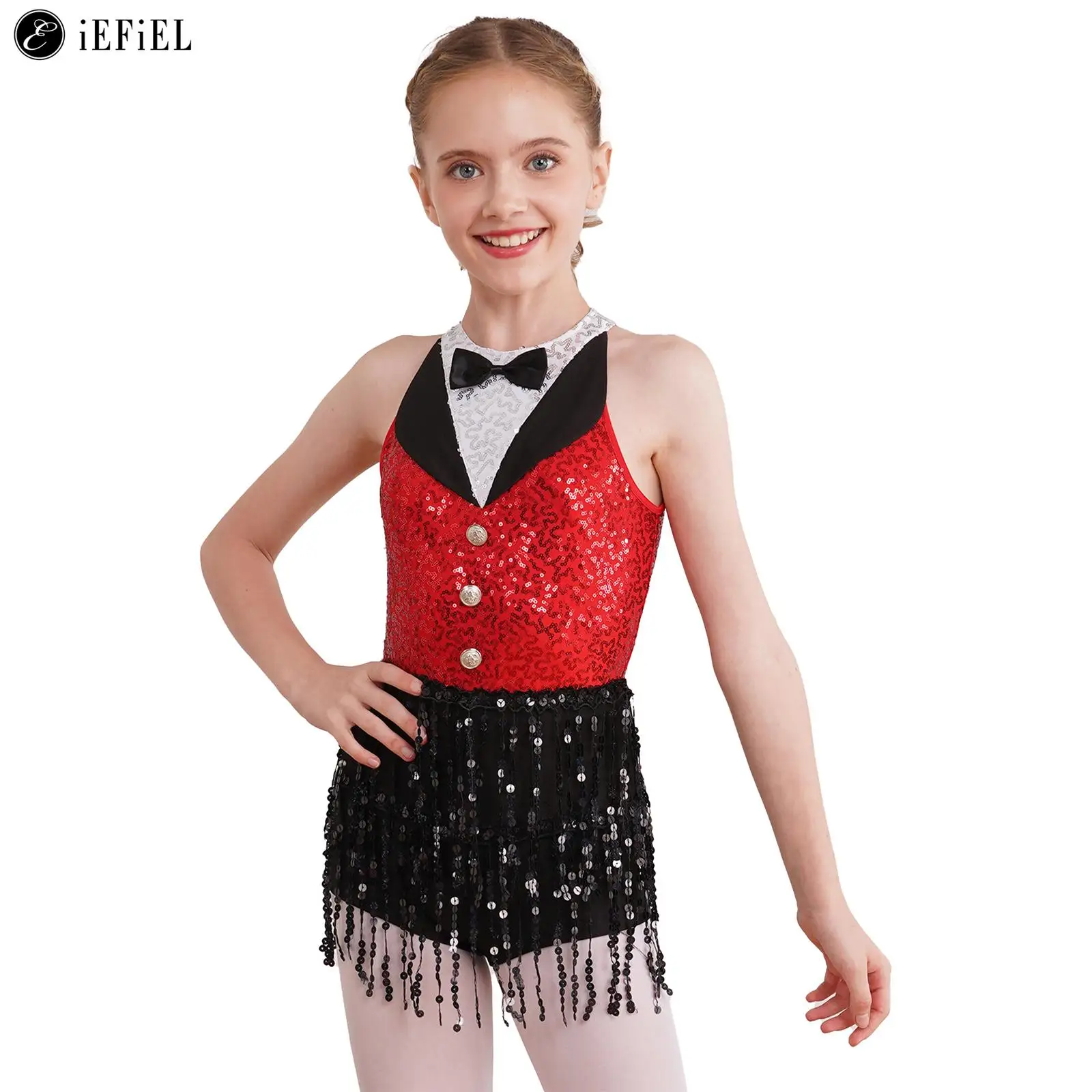 

Kids Girls Shiny Sequins Tassel Fringe Flapper Dress Leotard Latin Jazz Rumba Salsa Cha Cha Dance Costume Professional Dancewear