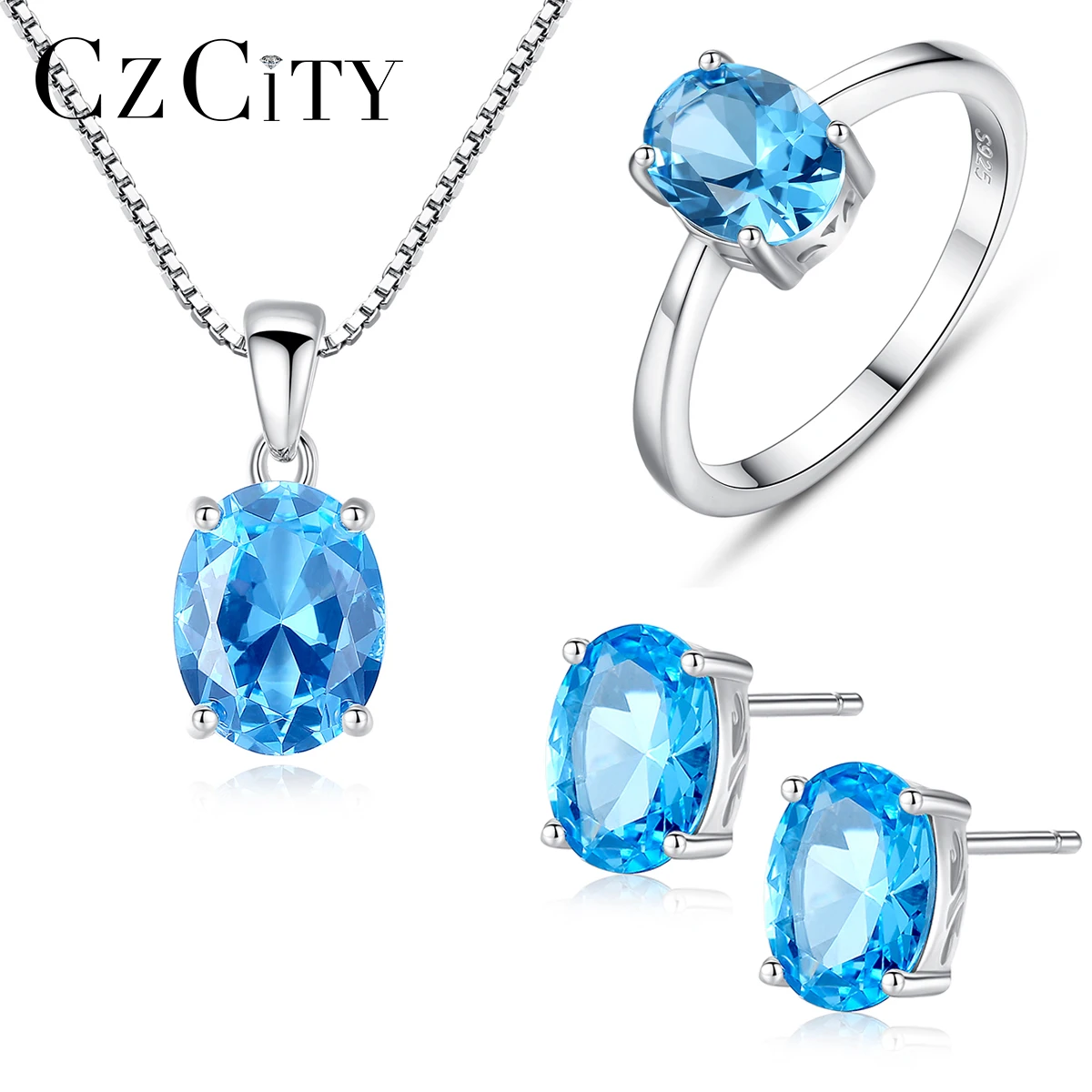 CZCITY Sapphire Jewelry Set Zircon S925 Sterling Silver Sky Blue Gemstone Wedding Bridal Elegant Fashion Jewelry Christmas Gifts
CZCITY Sapphire Jewelry Set Zircon S925 Sterling Silver Sky Blue Gemstone Wedding Bridal Elegant Fashion Jewelry Christmas Gifts