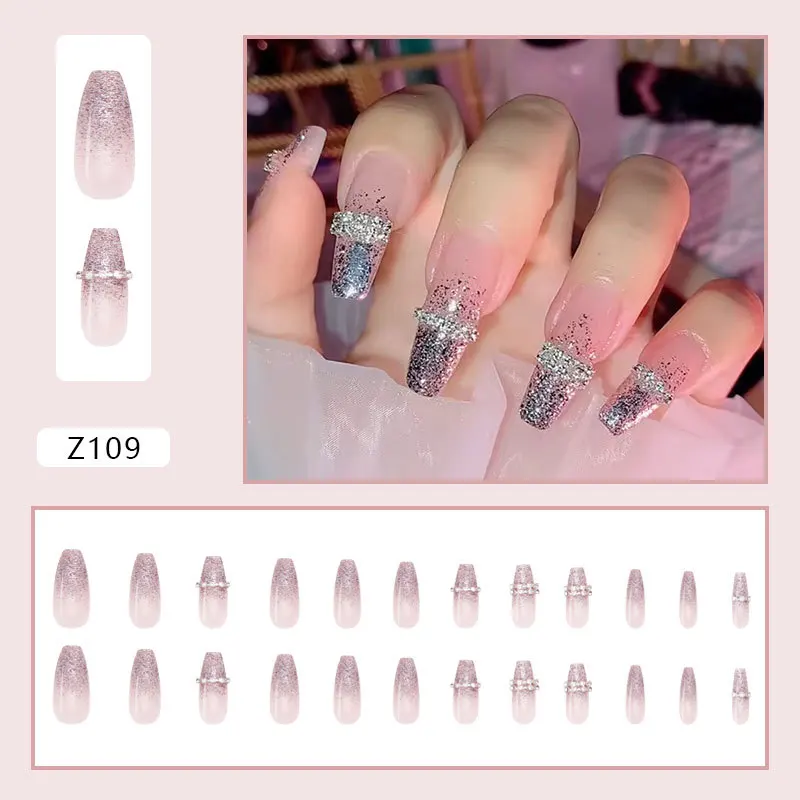 24pcs Rhinestone Inlaid Nail Patch Glue Type Removable Long Paragraph Fashion Manicure Save Time False Nail Patch Nails Accesori
24pcs Rhinestone Inlaid Nail Patch Glue Type Removable Long Paragraph Fashion Manicure Save Time False Nail Patch Nails Accesori